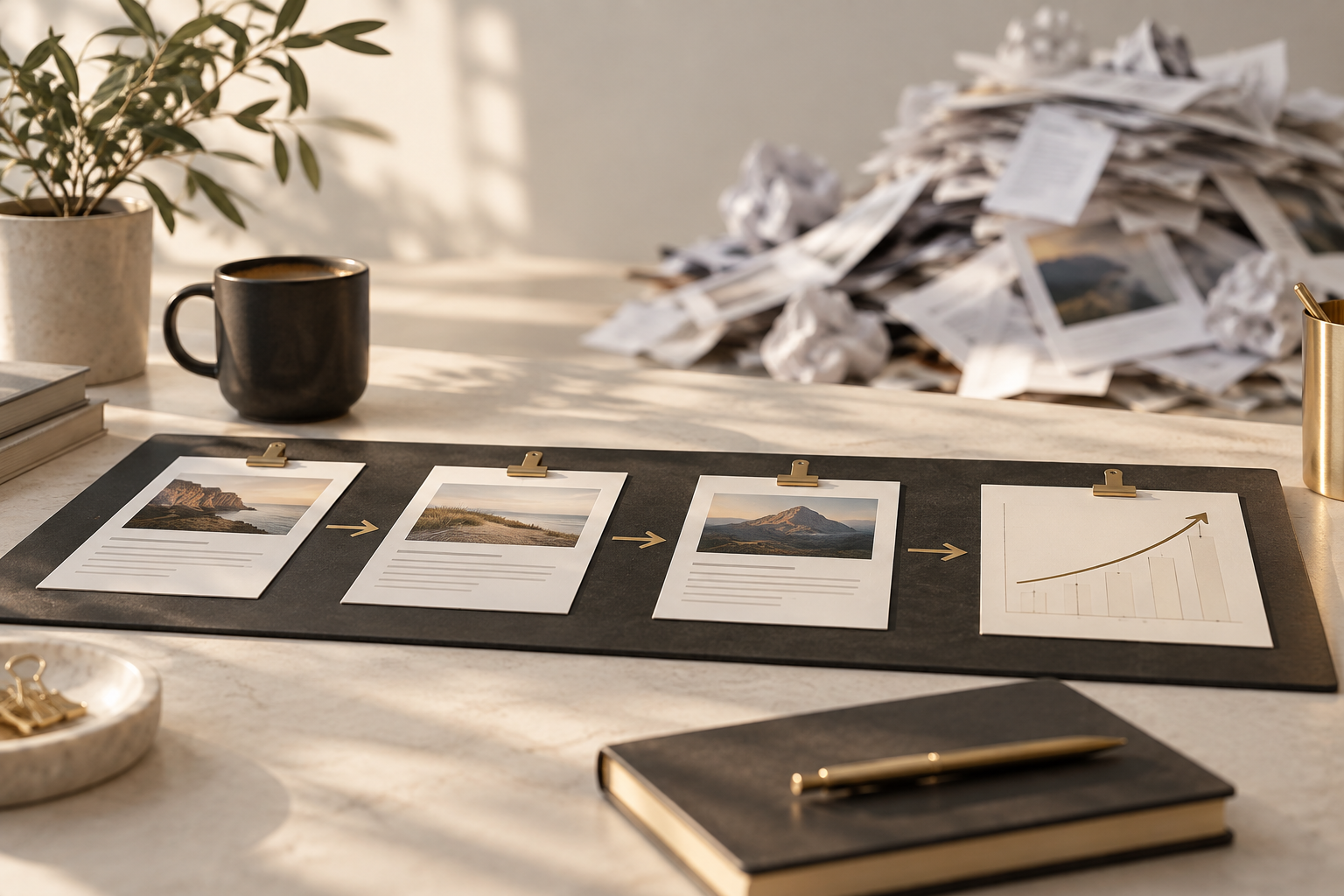 A focused content strategy plan beside an unfocused pile of content